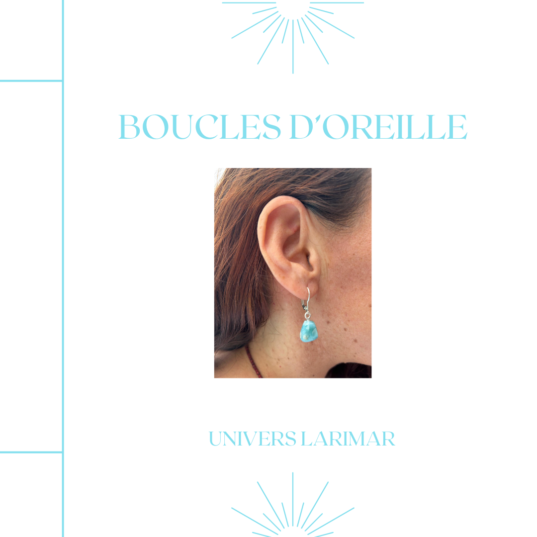 boucle oreille en pierre bleue larimar