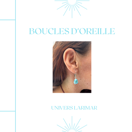 boucle oreille en pierre bleue larimar